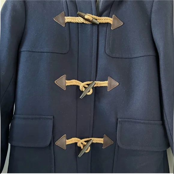 J. Crew Melton Wool Navy Blue Pea Coat With Toogle Front And Hood Size 00 - Picture 2 of 11